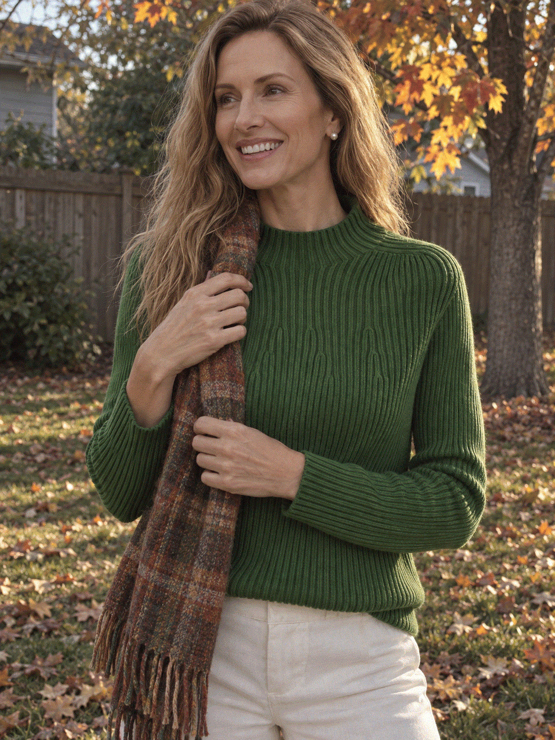 Pure Cotton Ribbed Mock-Neck Sweater