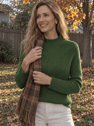 Pure Cotton Ribbed Mock-Neck Sweater