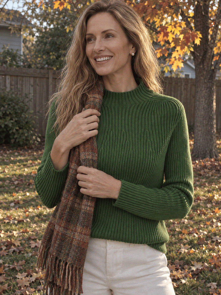 Pure Cotton Ribbed Mock-Neck Sweater