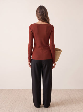 Seamless Merino Wool &amp; Silk Boat-Neck Knit Top