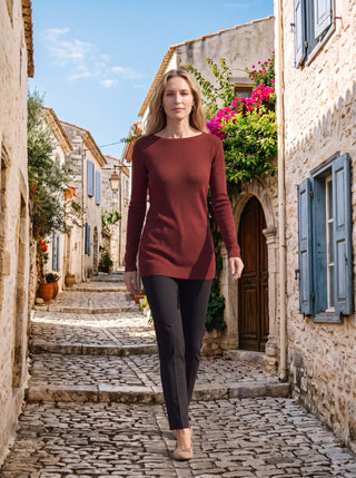 Seamless Merino Wool &amp; Silk Boat-Neck Knit Top