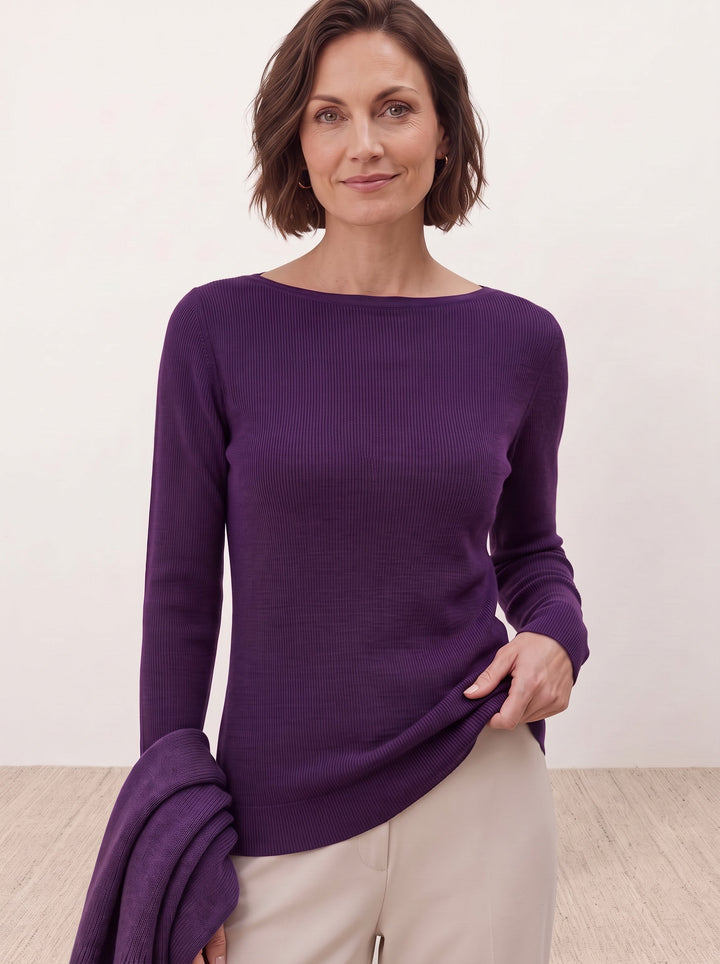 Seamless Merino Wool &amp; Silk Boat-Neck Knit Top