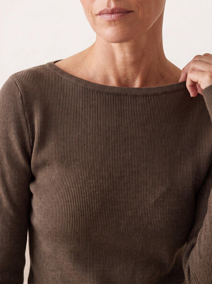 Seamless Merino Wool &amp; Silk Boat-Neck Knit Top