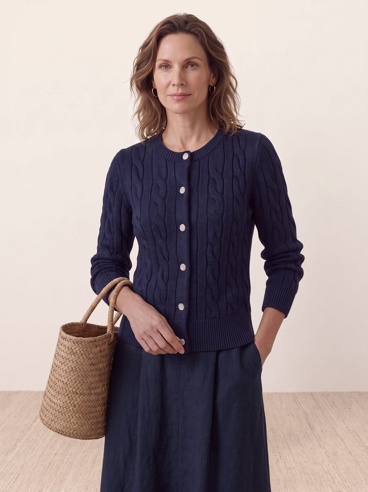 Cable-Knit Crew Cardigan