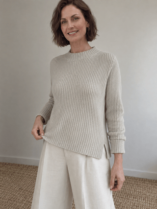 Pure Cotton Ribbed Mock-Neck Sweater