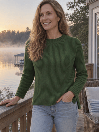 Pure Cotton Ribbed Mock-Neck Sweater