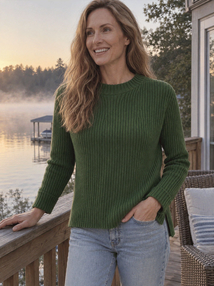 Pure Cotton Ribbed Mock-Neck Sweater