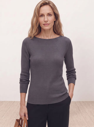 Seamless Merino Wool &amp; Silk Boat-Neck Knit Top