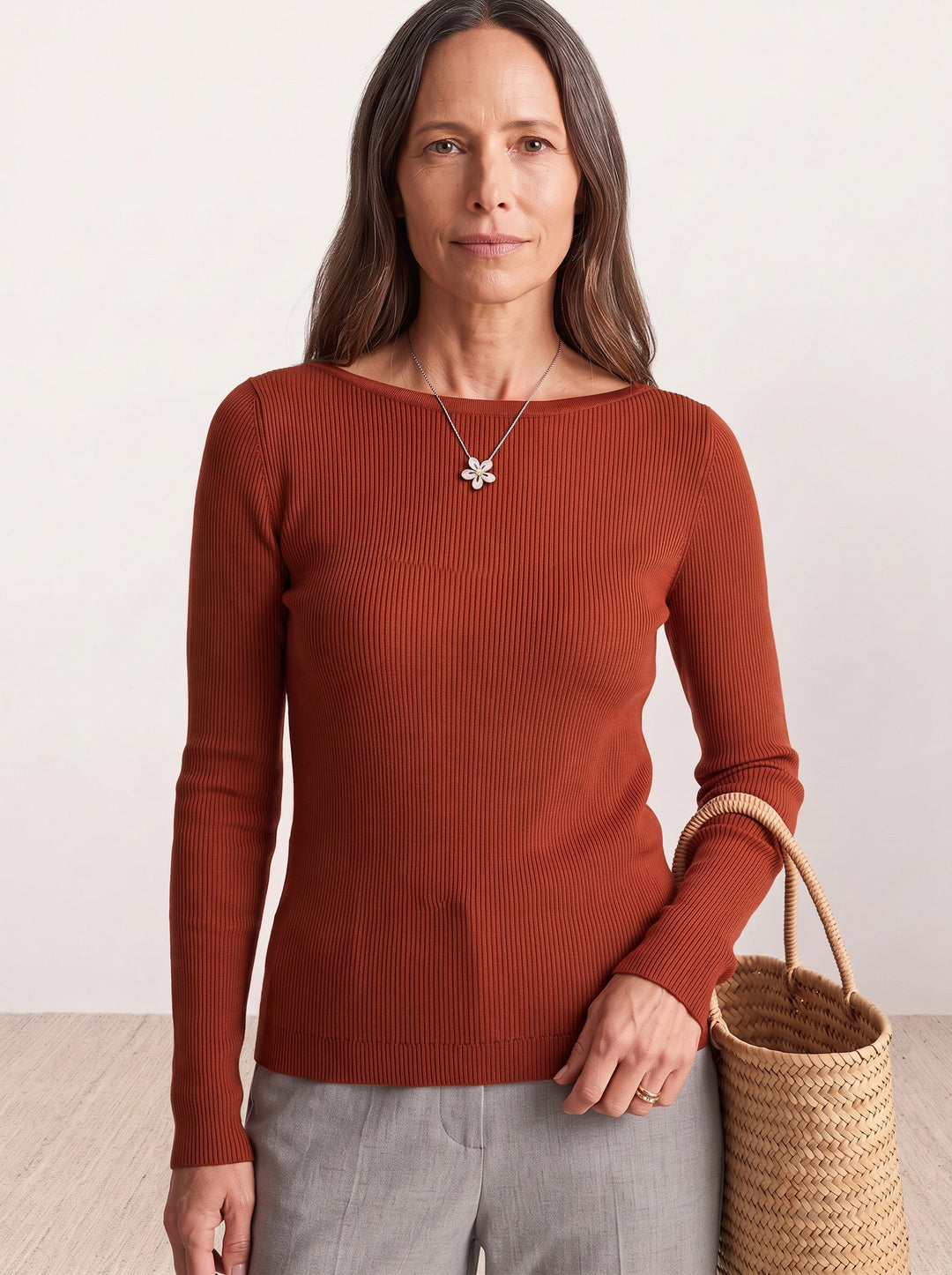 Seamless Merino Wool &amp; Silk Boat-Neck Knit Top
