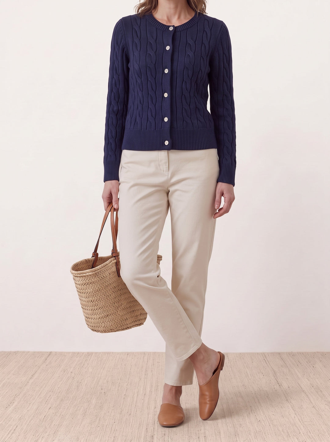Cable-Knit Crew Cardigan