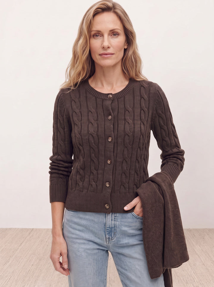 Cable-Knit Crew Cardigan