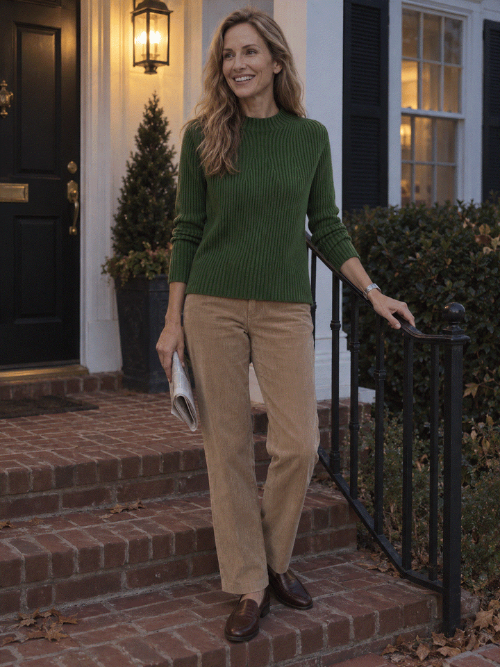 Pure Cotton Ribbed Mock-Neck Sweater