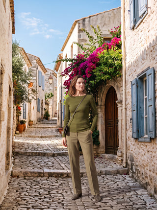 Seamless Merino Wool &amp; Silk Boat-Neck Knit Top