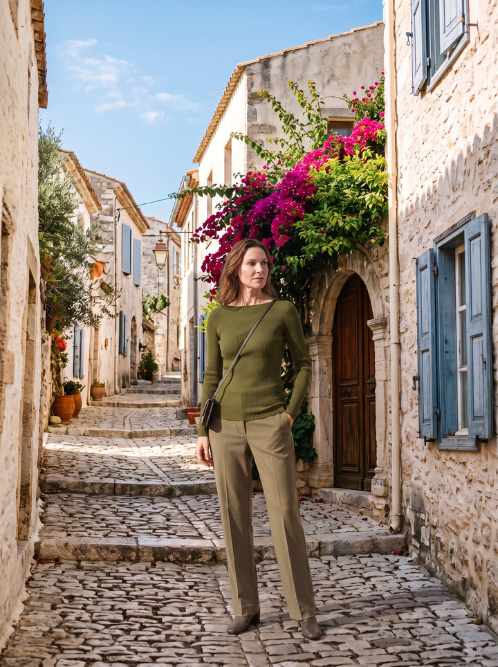 Seamless Merino Wool &amp; Silk Boat-Neck Knit Top