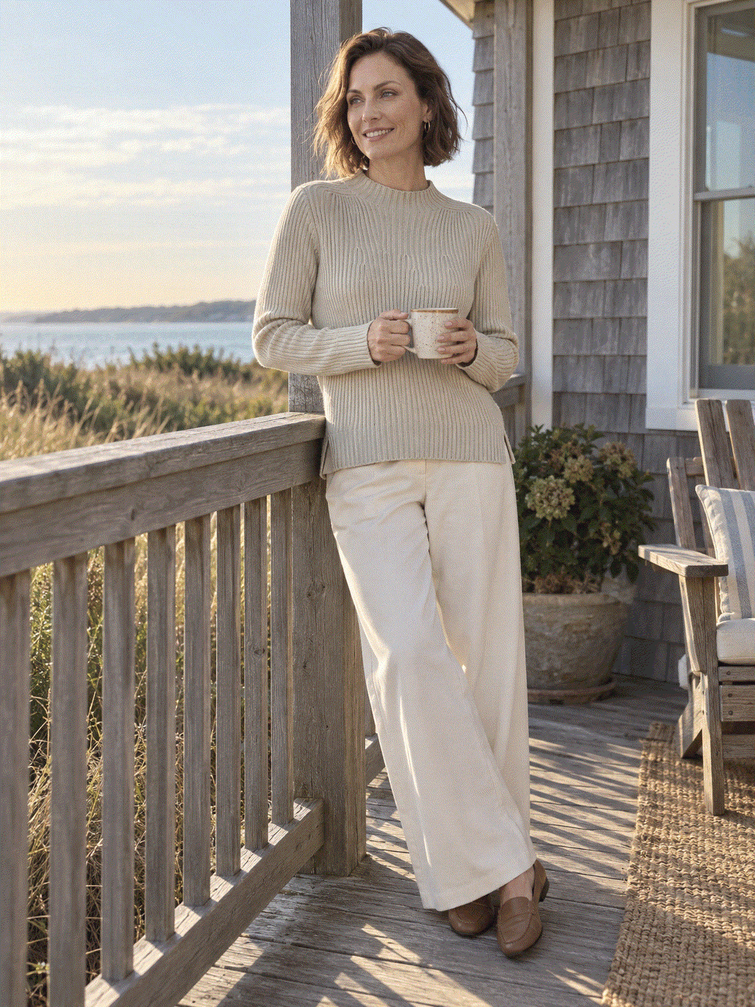 Pure Cotton Ribbed Mock-Neck Sweater
