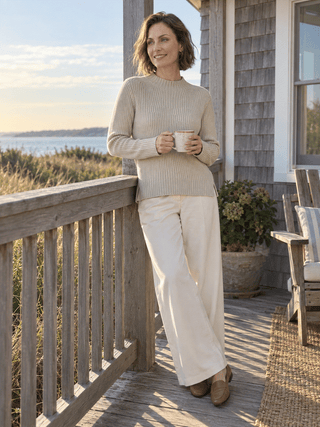 Pure Cotton Ribbed Mock-Neck Sweater