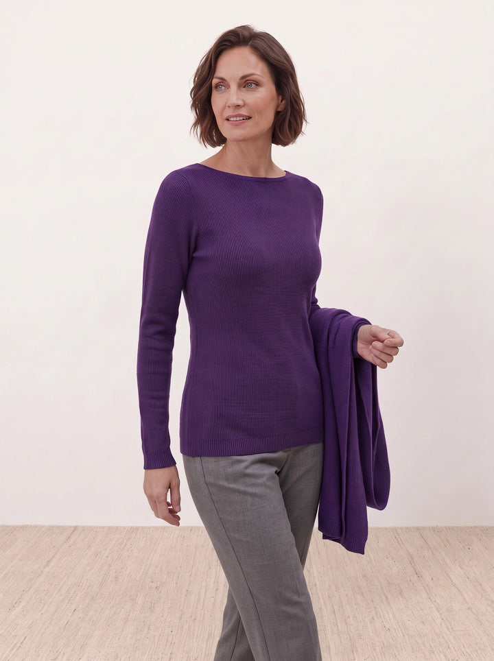 Seamless Merino Wool &amp; Silk Boat-Neck Knit Top