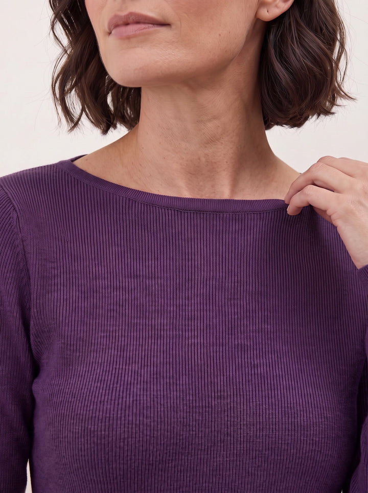 Seamless Merino Wool &amp; Silk Boat-Neck Knit Top