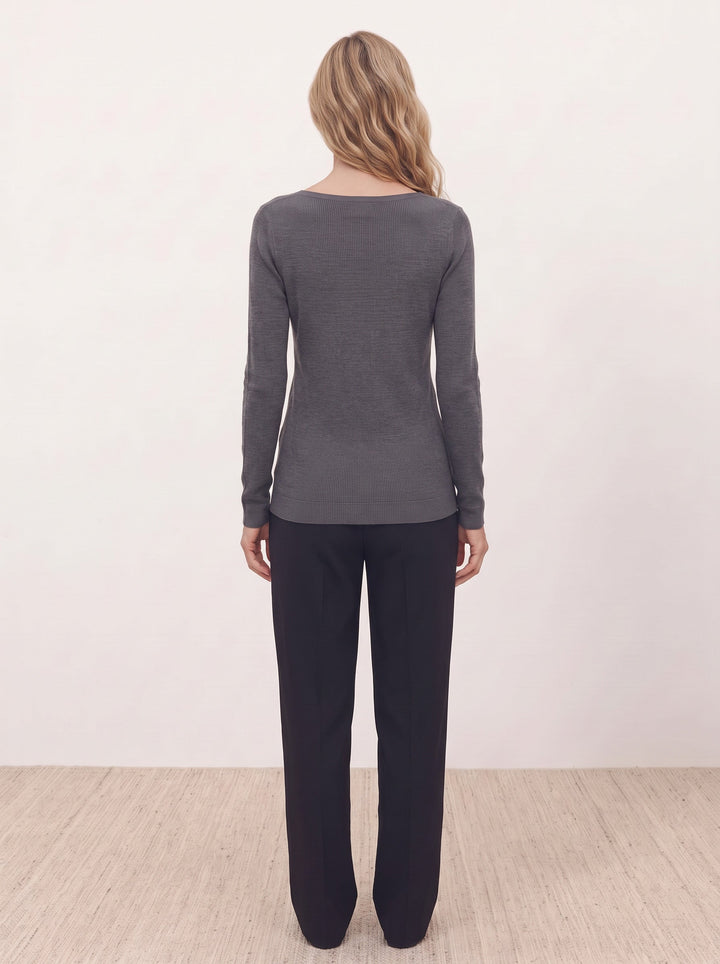 Seamless Merino Wool &amp; Silk Boat-Neck Knit Top