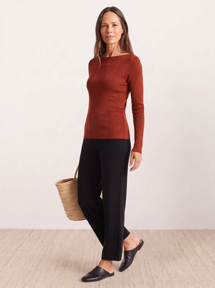 Seamless Merino Wool &amp; Silk Boat-Neck Knit Top