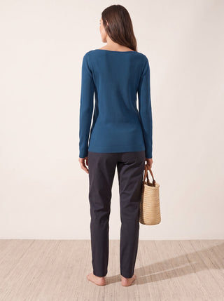 Seamless Merino Wool &amp; Silk Boat-Neck Knit Top