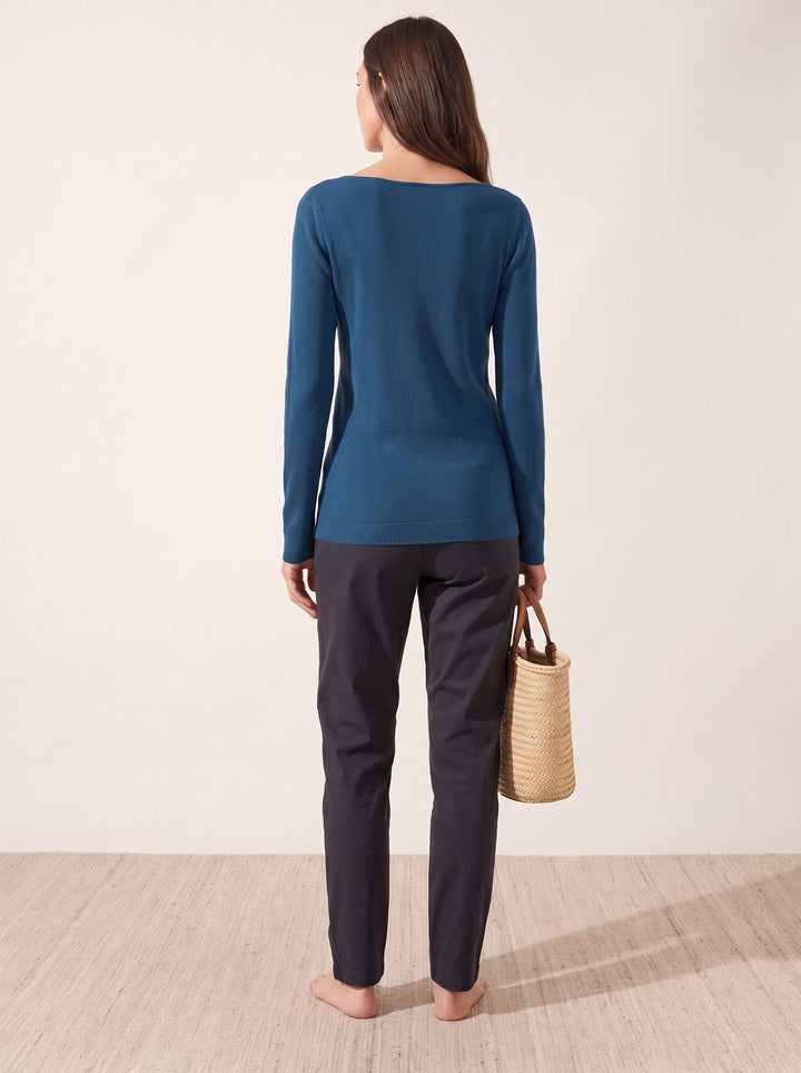 Seamless Merino Wool &amp; Silk Boat-Neck Knit Top