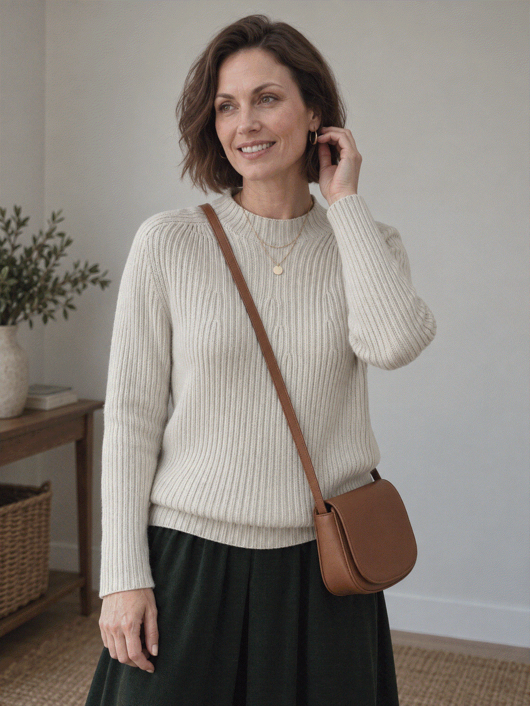 Pure Cotton Ribbed Mock-Neck Sweater