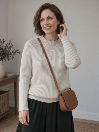 Pure Cotton Ribbed Mock-Neck Sweater