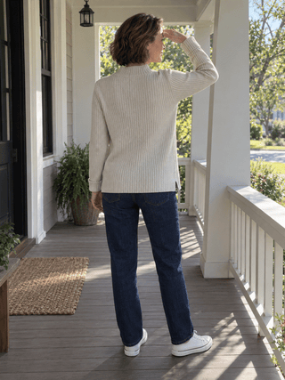 Pure Cotton Ribbed Mock-Neck Sweater