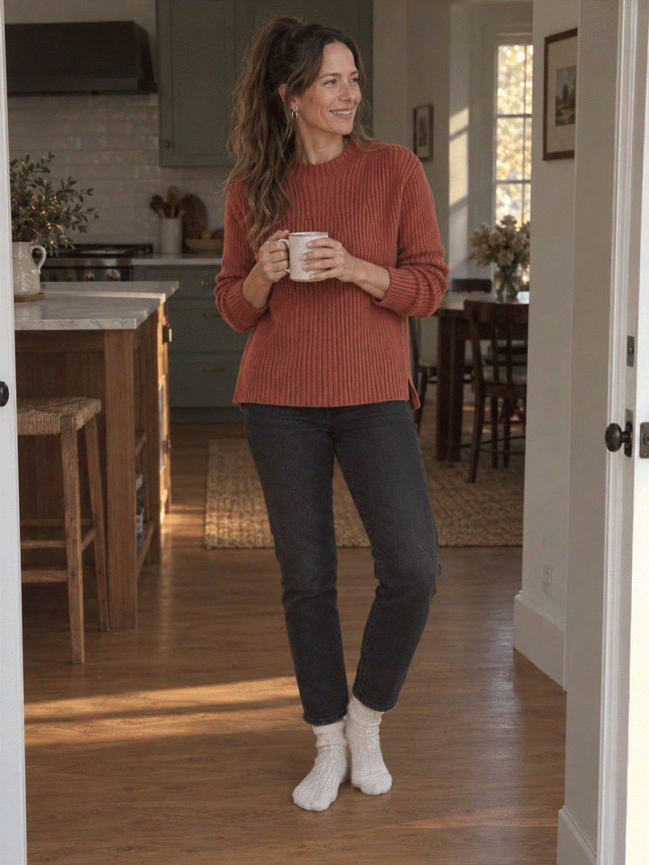 Pure Cotton Ribbed Mock-Neck Sweater