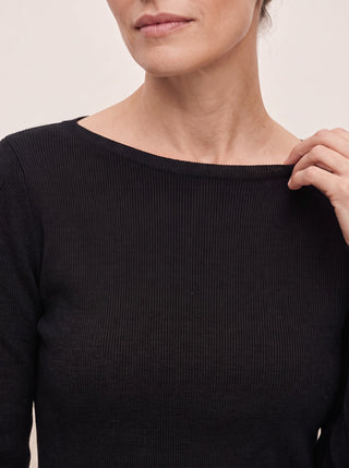 Seamless Merino Wool &amp; Silk Boat-Neck Knit Top