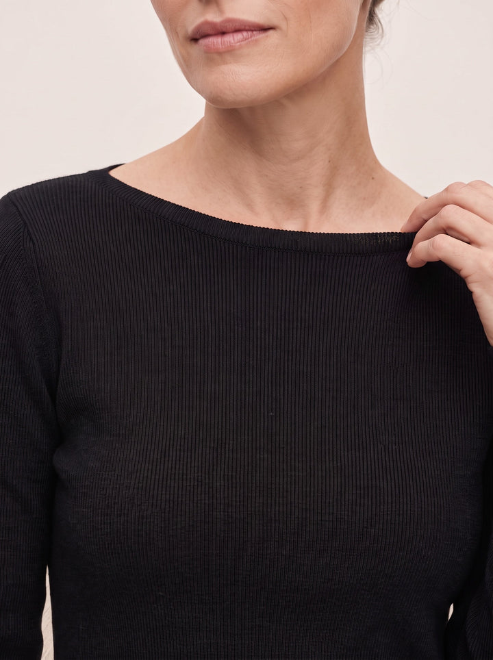 Seamless Merino Wool &amp; Silk Boat-Neck Knit Top