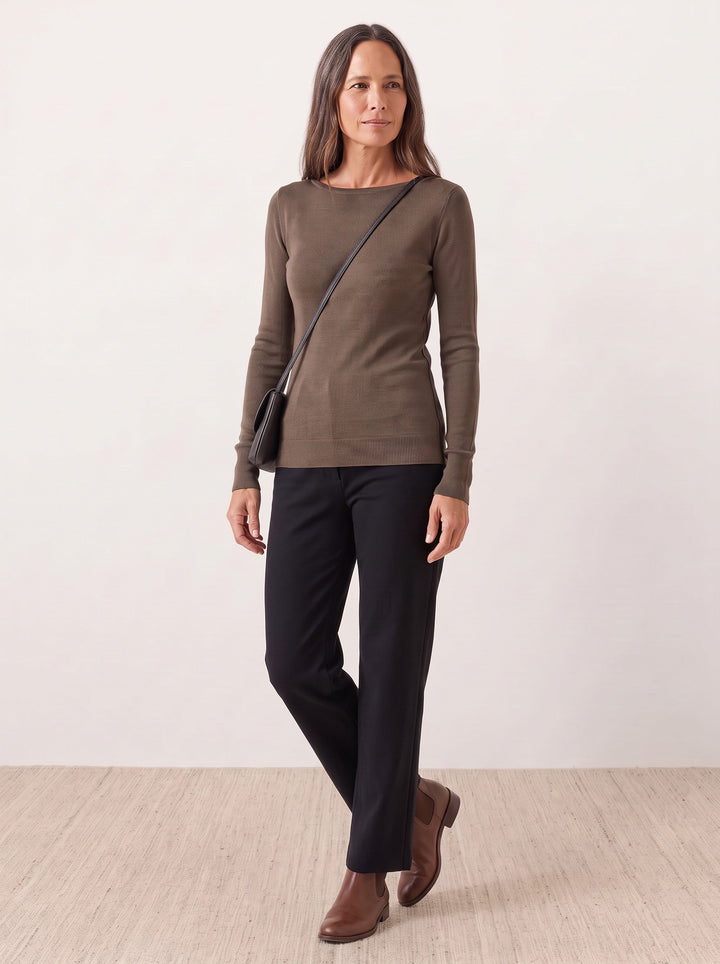 Seamless Merino Wool &amp; Silk Boat-Neck Knit Top