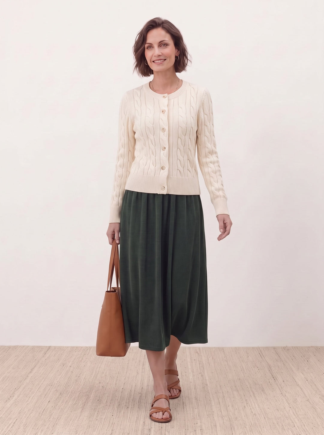 Cable-Knit Crew Cardigan