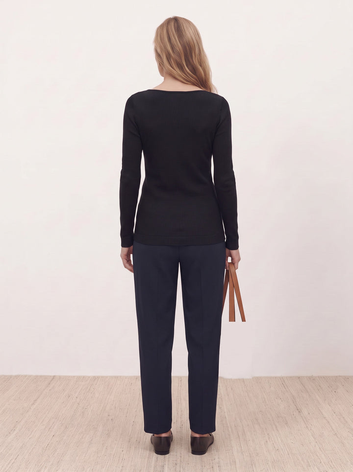 Seamless Merino Wool &amp; Silk Boat-Neck Knit Top