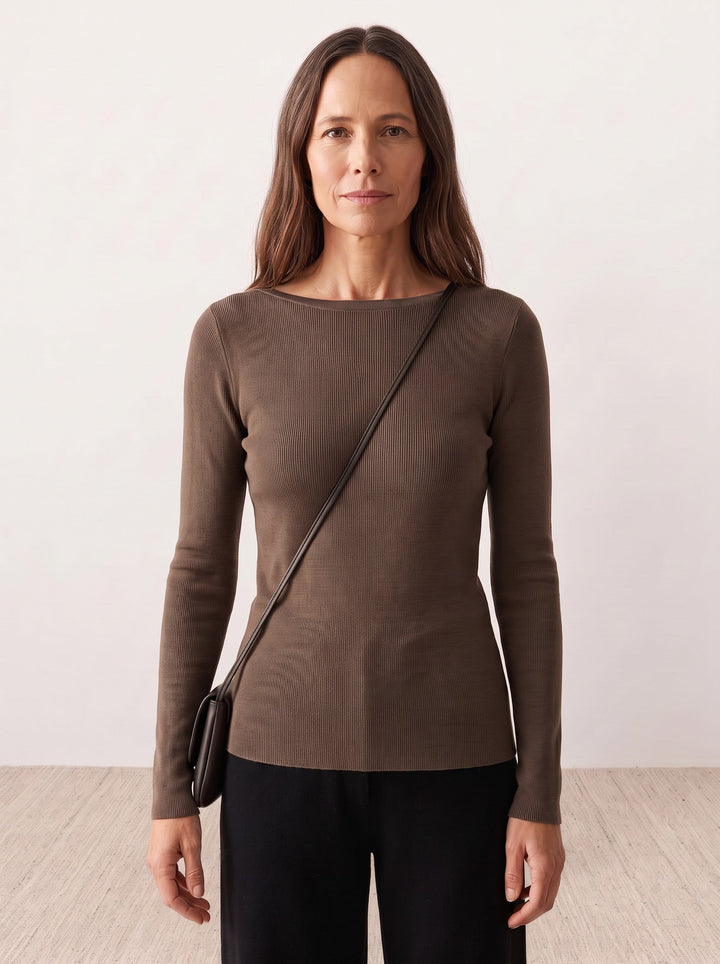 Seamless Merino Wool &amp; Silk Boat-Neck Knit Top
