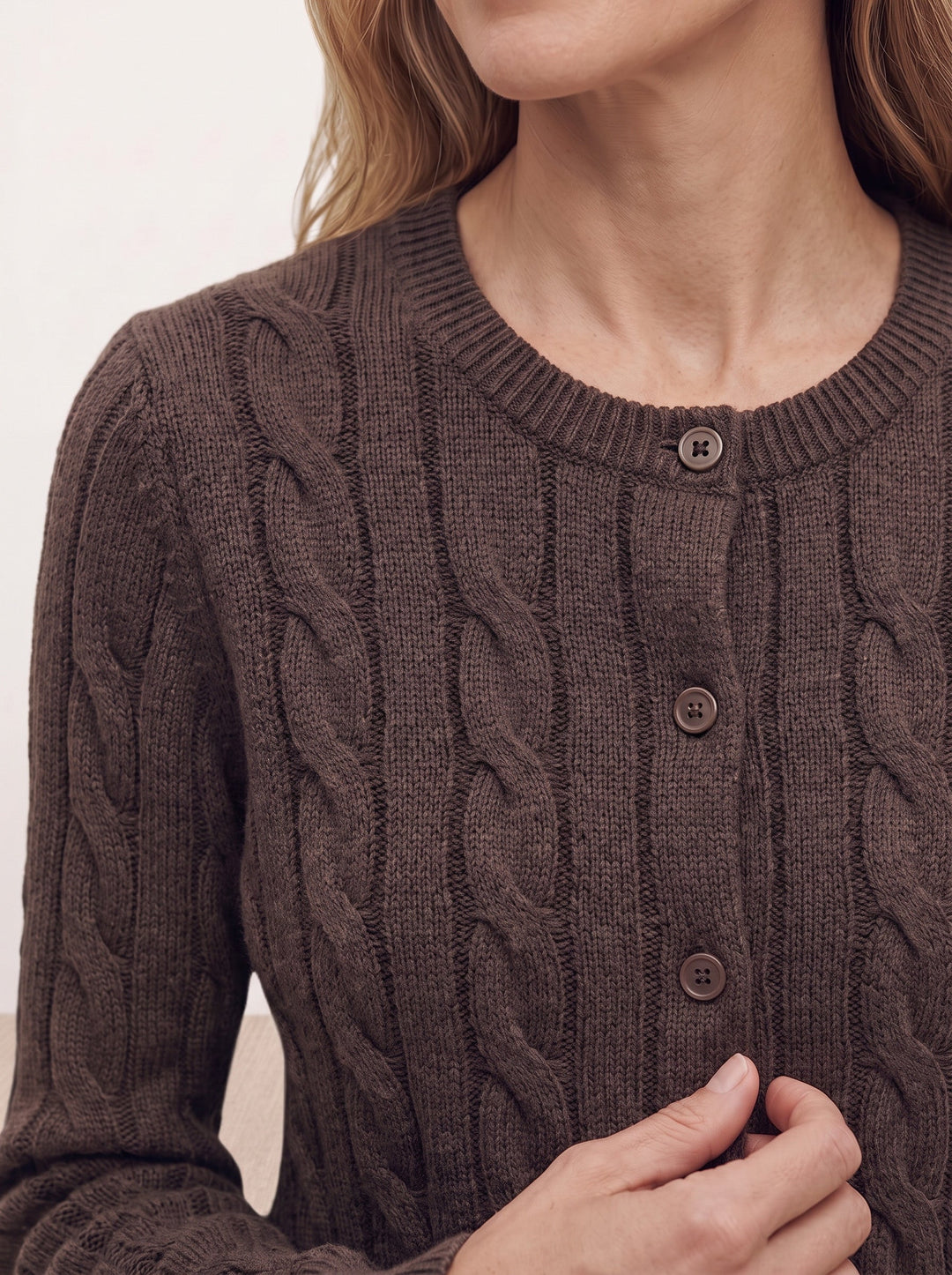 Cable-Knit Crew Cardigan