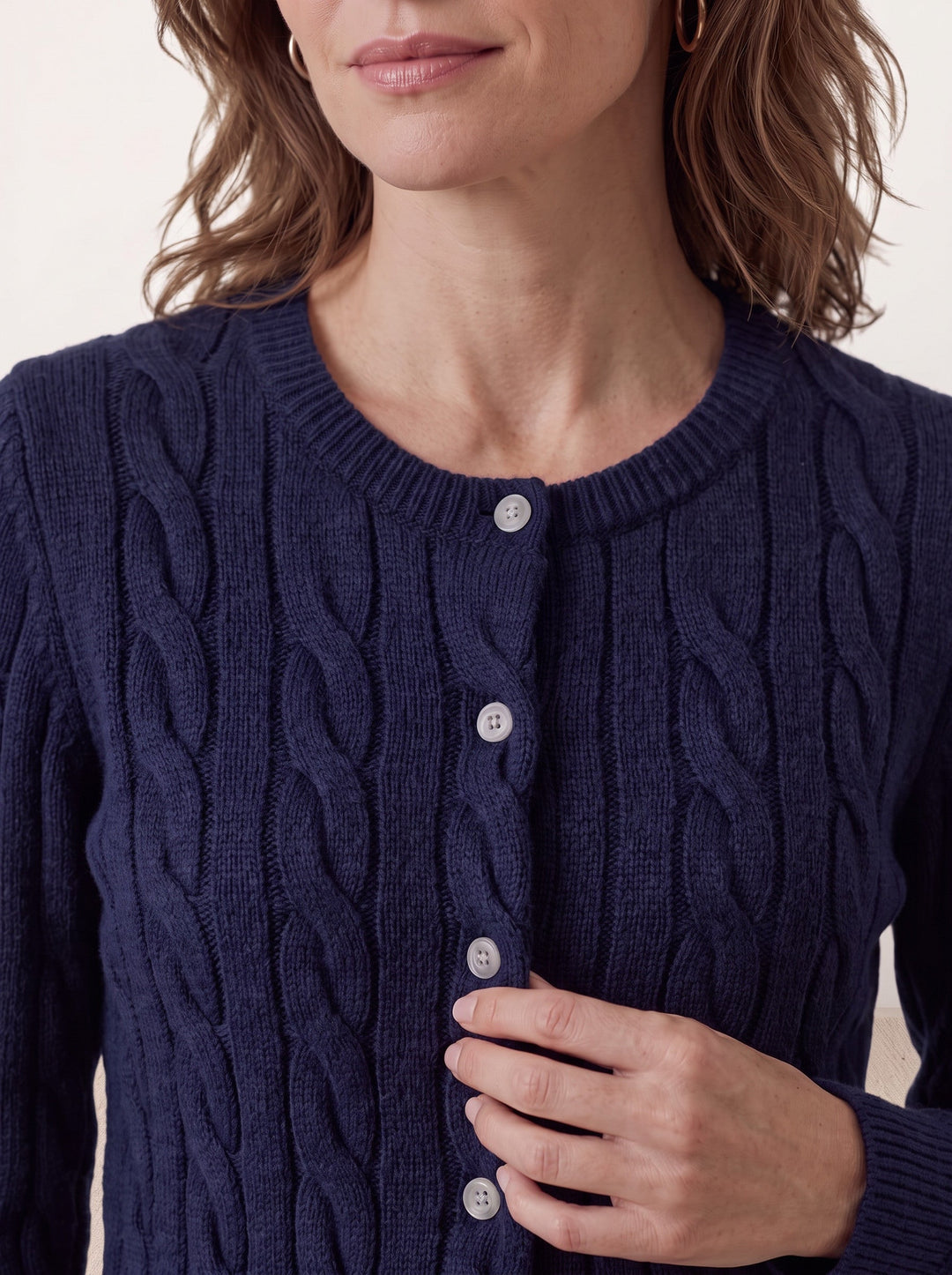 Cable-Knit Crew Cardigan