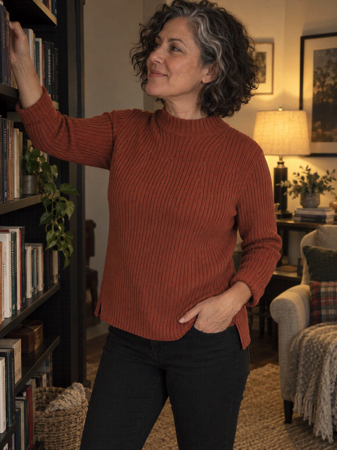 Pure Cotton Ribbed Mock-Neck Sweater