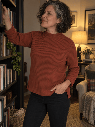 Pure Cotton Ribbed Mock-Neck Sweater