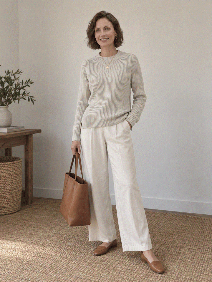 Pure Cotton Ribbed Mock-Neck Sweater