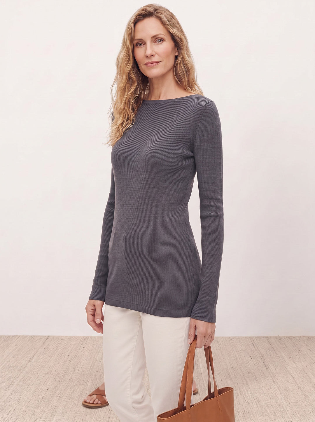 Seamless Merino Wool &amp; Silk Boat-Neck Knit Top