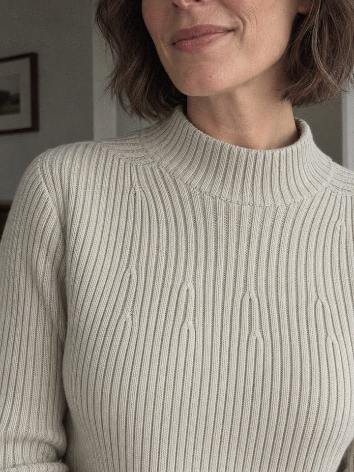 Pure Cotton Ribbed Mock-Neck Sweater