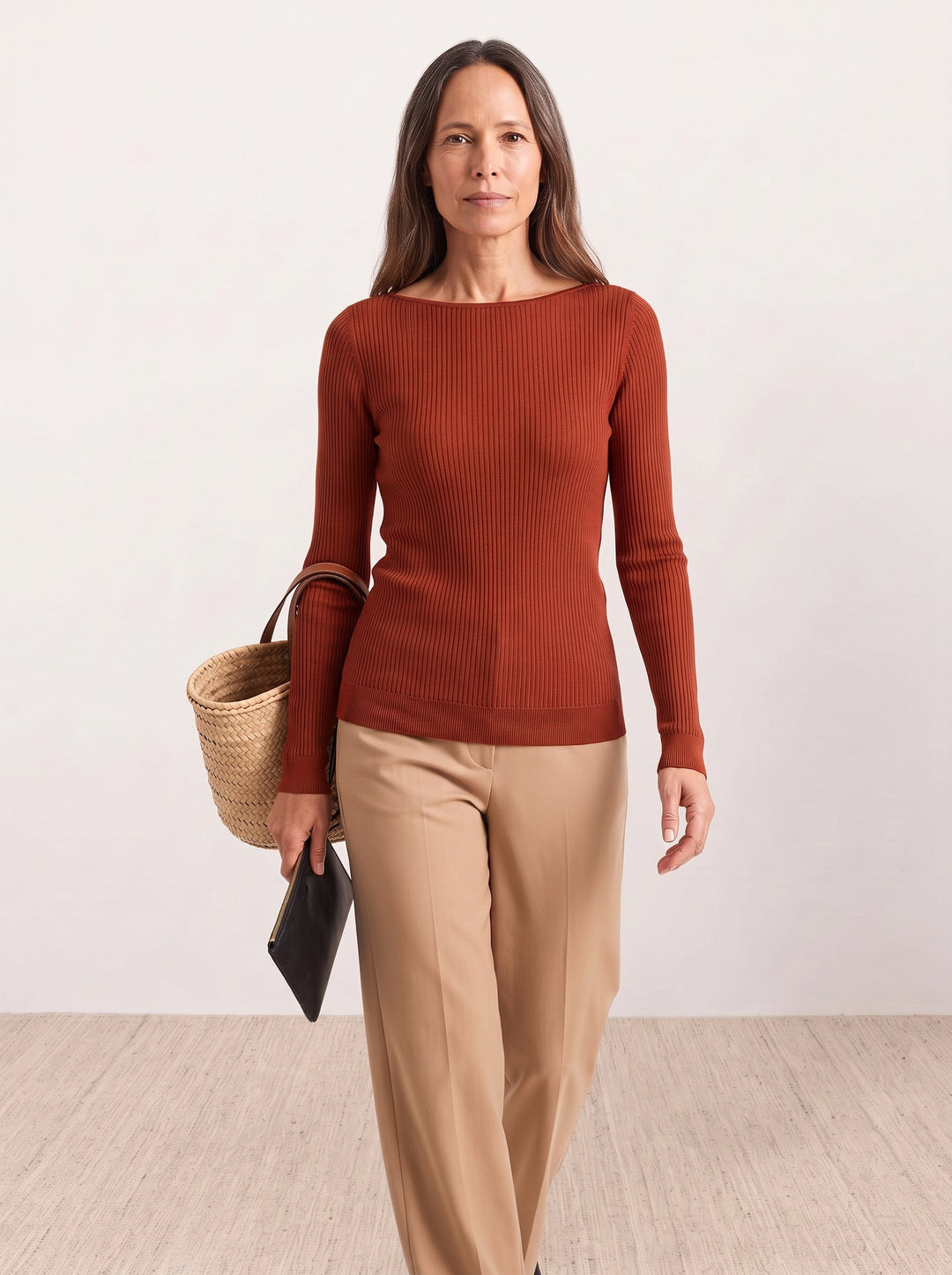 Seamless Merino Wool &amp; Silk Boat-Neck Knit Top