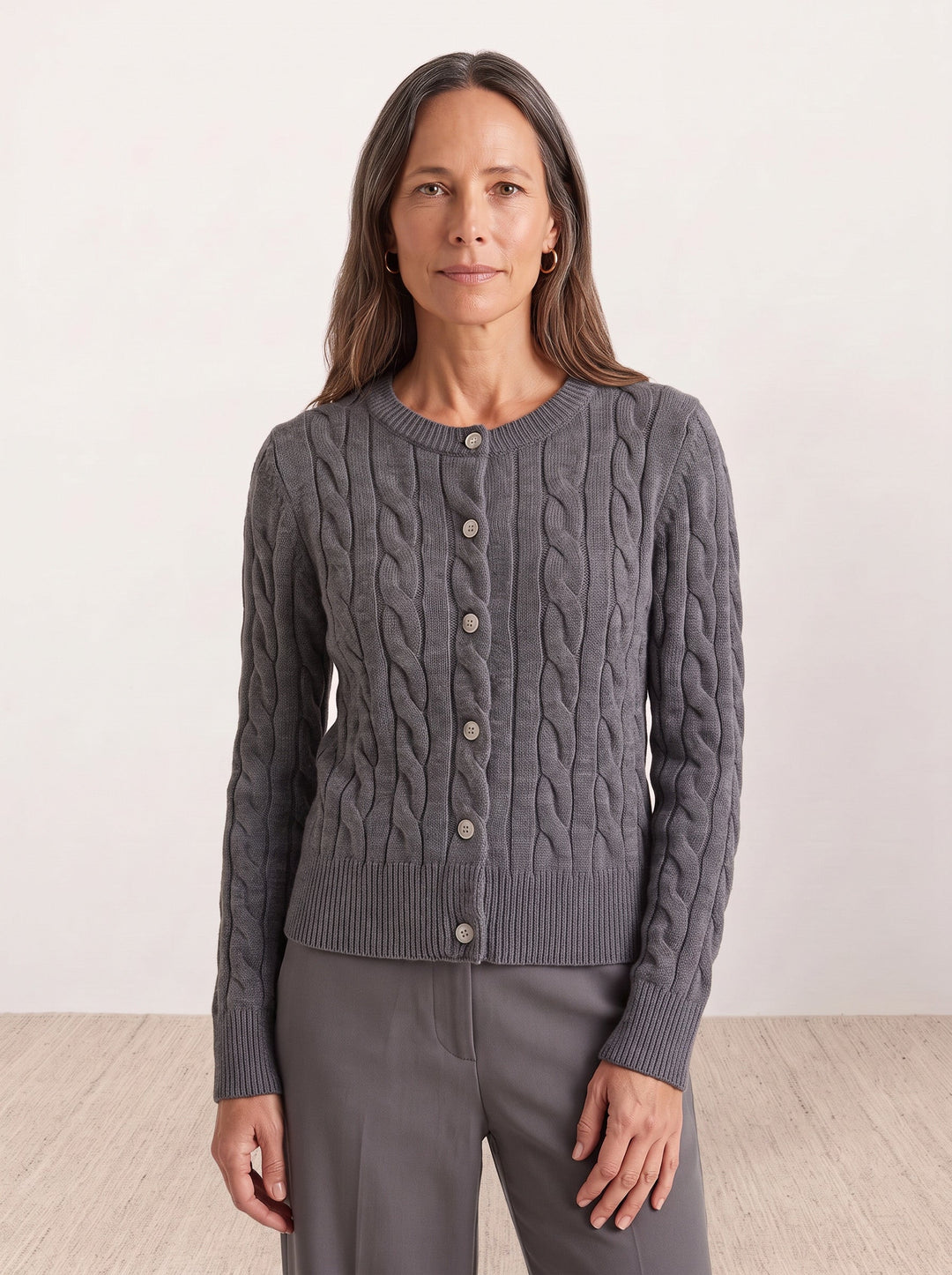 Cable-Knit Crew Cardigan