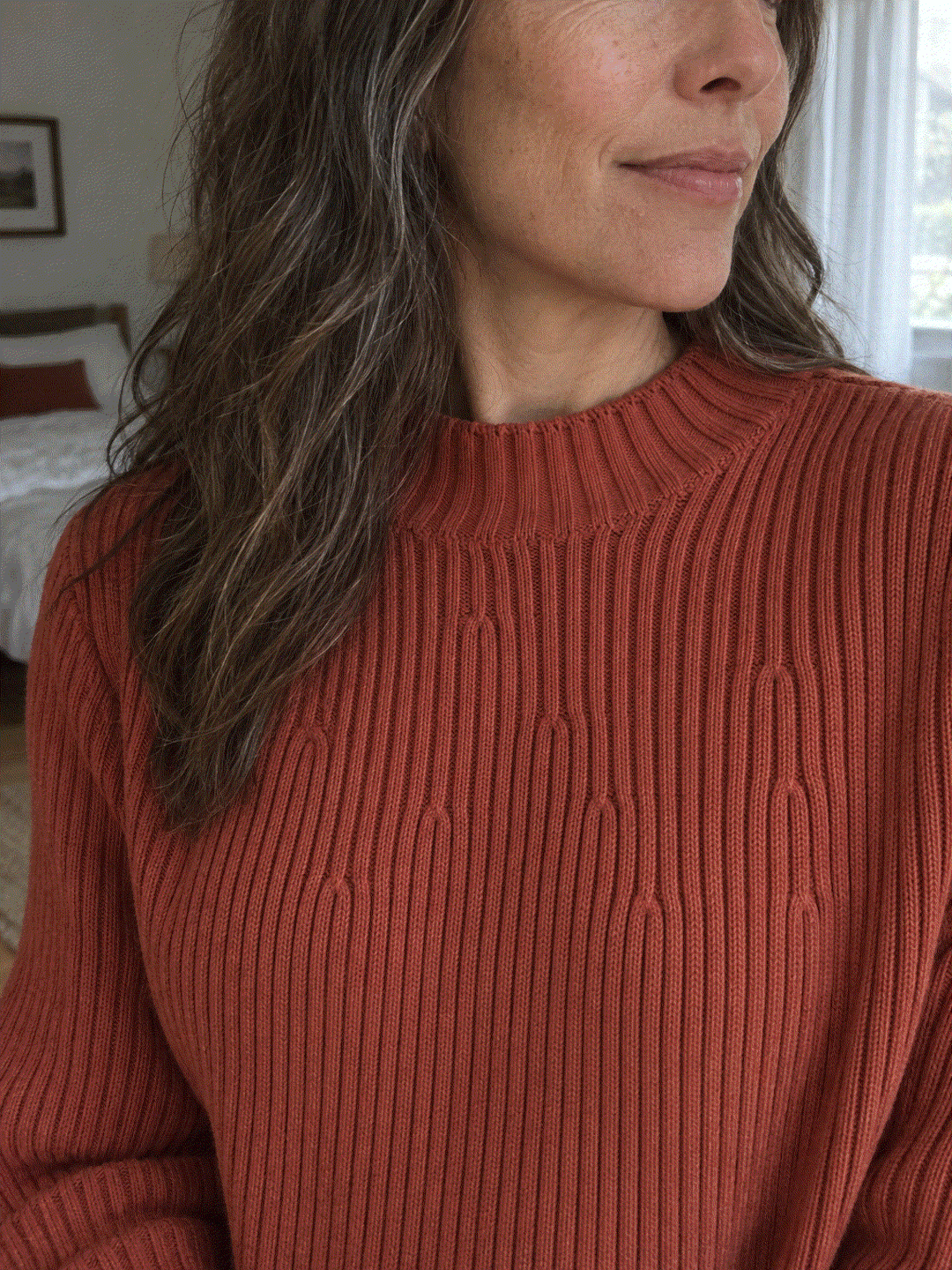 Pure Cotton Ribbed Mock-Neck Sweater