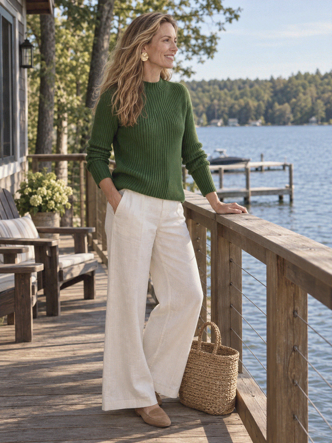 Pure Cotton Ribbed Mock-Neck Sweater