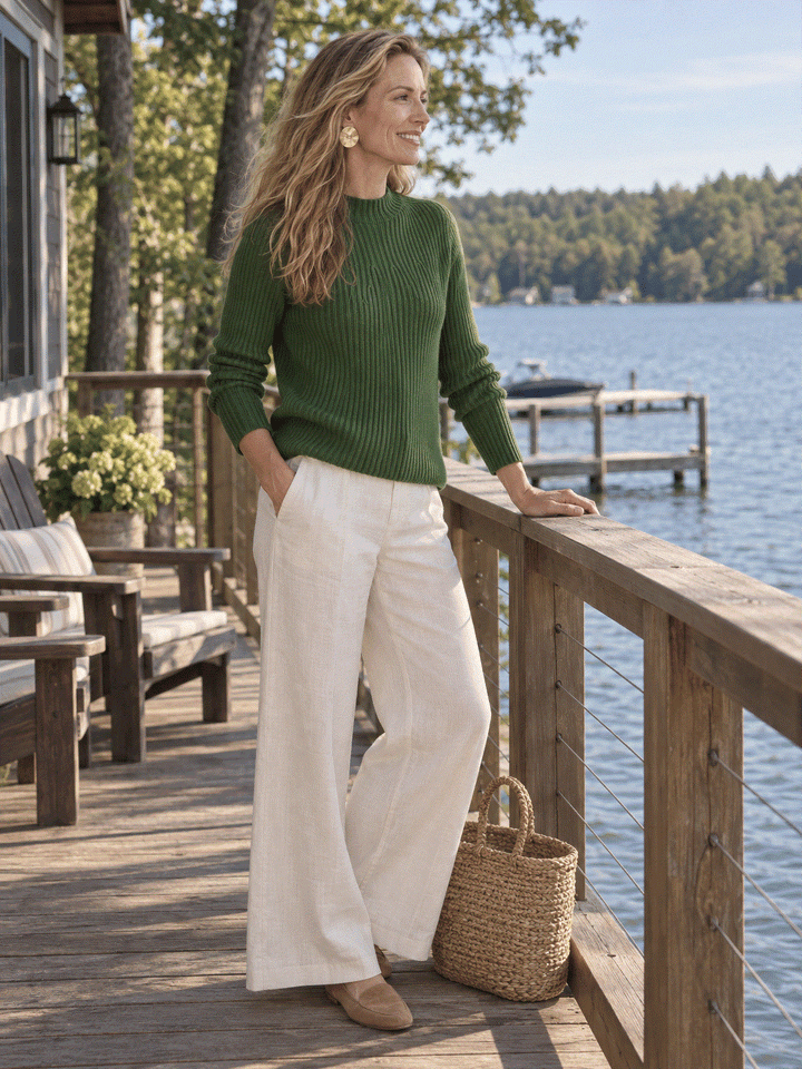 Pure Cotton Ribbed Mock-Neck Sweater