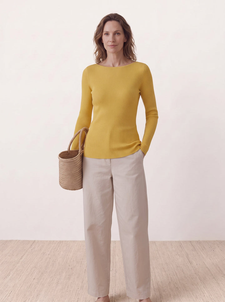 Seamless Merino Wool &amp; Silk Boat-Neck Knit Top