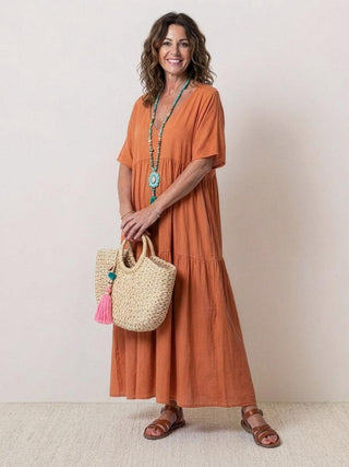 V-neck Two-Tiered Maxi Swing Dress